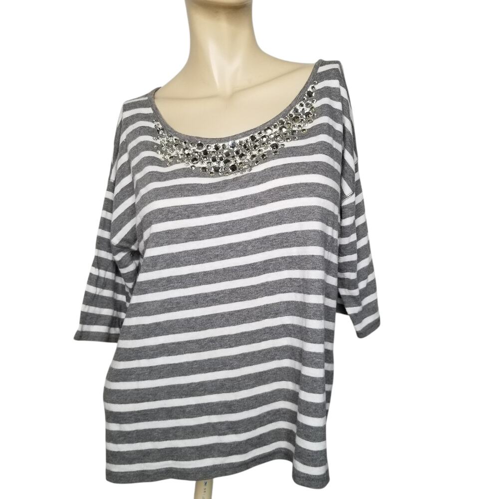 Abercrombie & Fitch Gray White Striped Bling Neck Top Y2K Indie Sleeze Medium